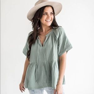Josie Peplum Blouse in Dusty Sage